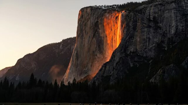 Yosemite Firefall Phenomenon: Horsetail Fall Ablaze at Sunset, Majestic El Capitan