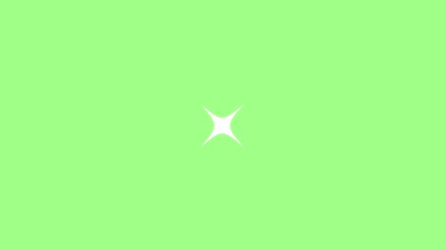 Twinkling stars animation. fast line glitter and glowing motion, white cartoon blinking stars, flat vector doodle sparkle, glowing light trails, 2D shining twinkle effect on green screen background.