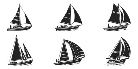 Collection of vintage and modern sailing ships silhouettes set with sailing boat icon ship icon tall ship nautical theme nautical graphic sailboat nautical maritime transportation © Mithila