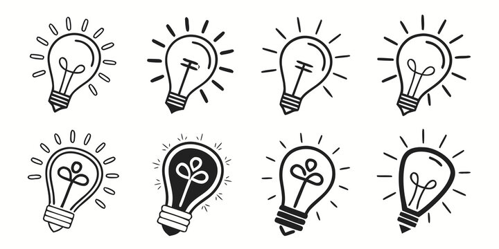 Diverse collection of light bulb icons and symbols for creative thinking with creative thinking inspiration innovation electricity collection graphics elements illustration sketches solution