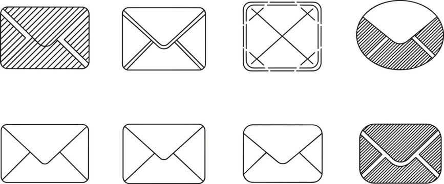 Illustration of Various Envelope Icons in Different Styles for Communication, Messaging, and Email Concept Designs