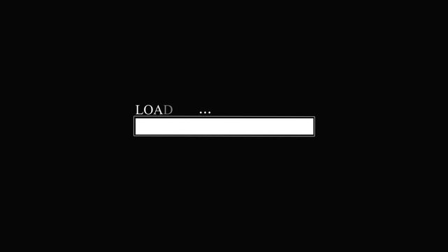 Digital loading bar animation on black background, system processing concept.