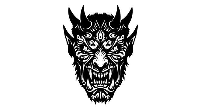 Evil Demon Face, Monster Head, Horror Graphic Design