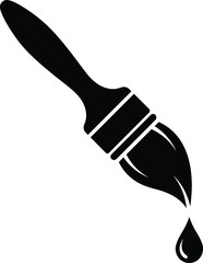 Fototapeta premium Minimalist Paint Brush Icon with Paint Drop Silhouette, Flat Black Vector Design Element