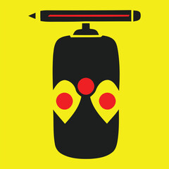 Fototapeta premium Cartoon robot character with a spray can head on yellow background