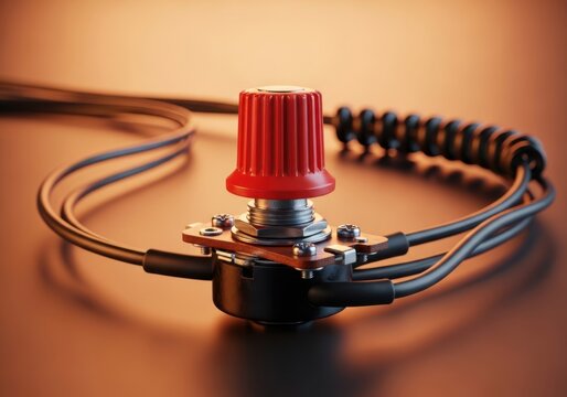 Electronic rotary potentiometer component with red knob