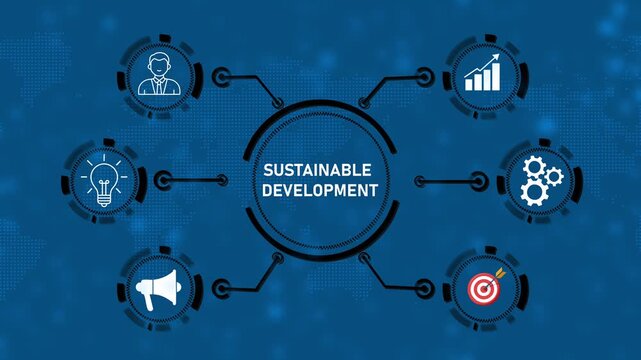 SUSTAINABLE DEVELOPMENT inscription, cloud technology concept. Business, Technology, Internet and network concept.