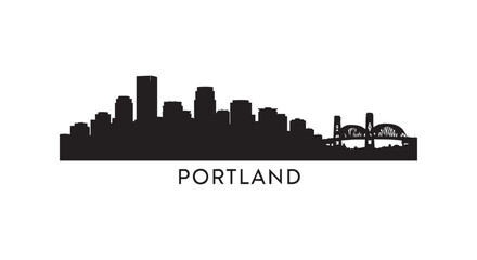Obraz premium Portland skyline silhouette cityscape with bridge and text below.