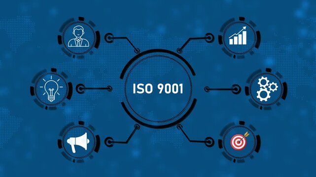 The concept of business, technology, the Internet and the network. A young entrepreneur working on a virtual screen of the future and sees the inscription: ISO 9001