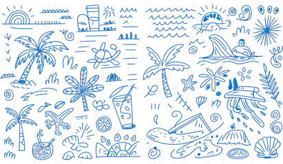 Tropical beach doodle collection with tropical © Rahat Hossain