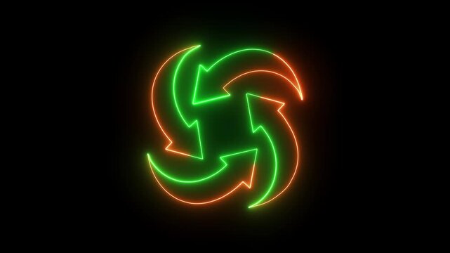 Glowing Neon Refresh Arrows Icon Circular Sync Symbol Blue Light Loop Technology Update Reload Sign Futuristic Digital Interface Design