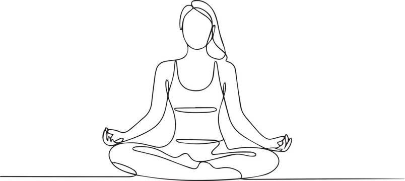 Continuous line drawing of a woman meditating in lotus position