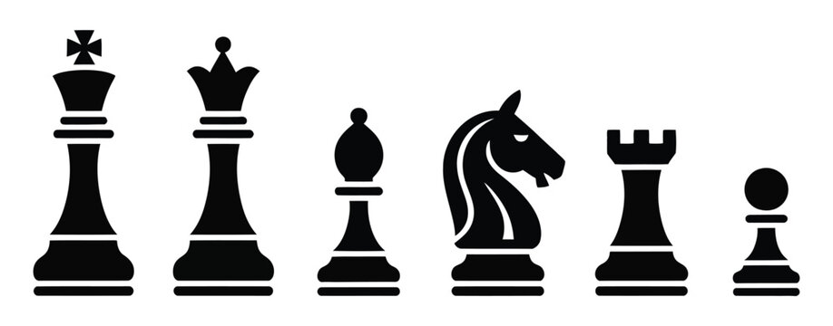 Chess icon set, modern flat and outline style icons representing chess pieces and board strategy, minimal design