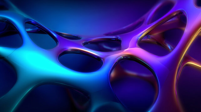 surreal metallic organic curves in cool tones, futuristic shiny biomorphic fluid form, abstract chrome liquid shape with iridescent glow