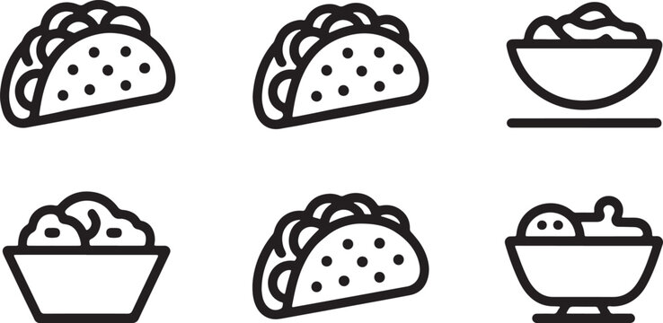 Taco Icon Set Line Art Vector set of vector design on transparent background.
