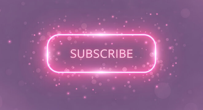 Glowing pink subscribe button with bokeh effect on purple background