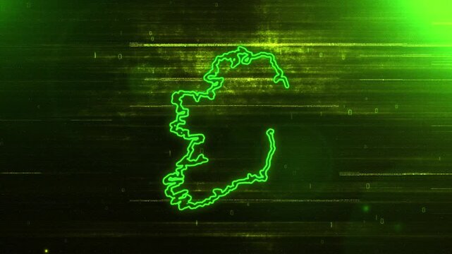 4K Resolution, Ireland Country Digital Futuristic Glitch Map, Futuristic AI Ireland Map Opener Suitable for Politics, Elections, News and Sports Events