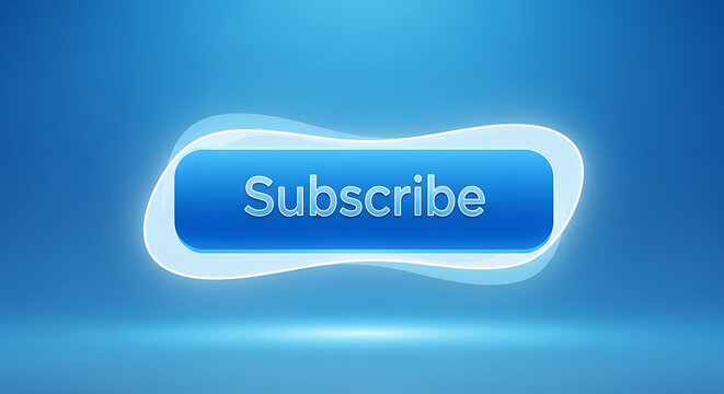 Glowing blue subscribe button on a gradient blue background