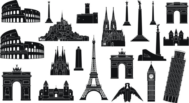 Iconic World Landmarks Set Including the Colosseum, Eiffel Tower, Big Ben, and More