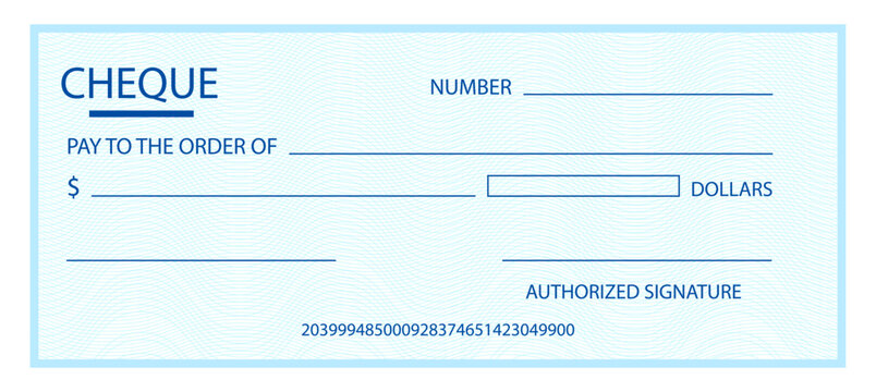 Cheque light blue bank blank template with guilloche watermark
