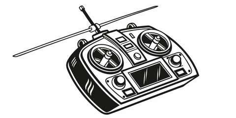 Graphic illustration of remote control transmitter for rc models with controller transmitter aircraft electronics technology joystick aviation interactive illustration silhouette equipment © boi