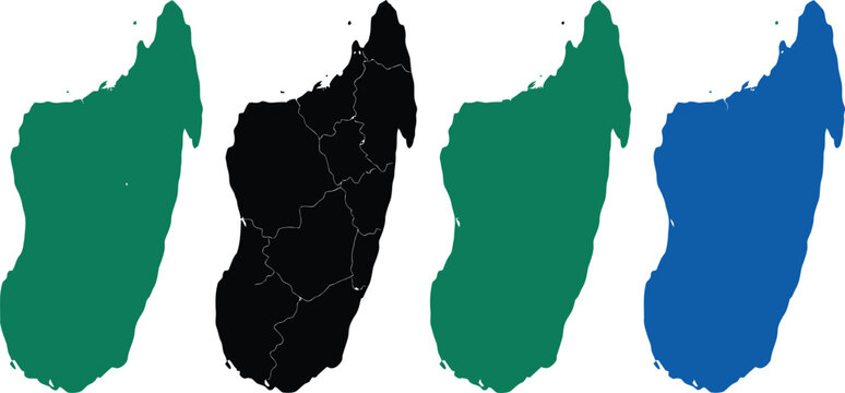Madagascar map outlines in different colors
