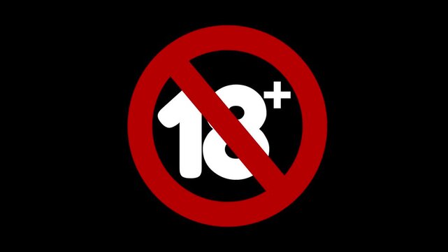 18+ Age Restriction Sign with Red Prohibition Symbol on Black Background