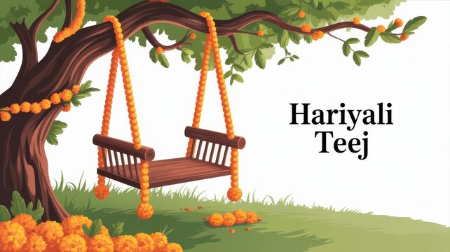 Hariyali Teej festive swing illustration isolated on white background