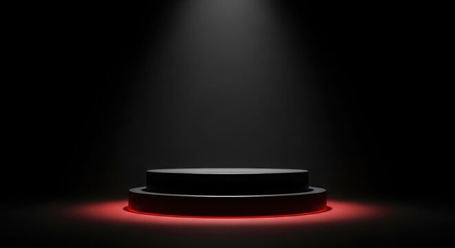 Dark podium with red spotlight and glow