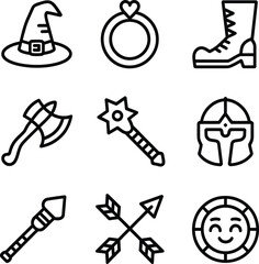 Naklejka premium Fantasy and medieval object icons with emoticon