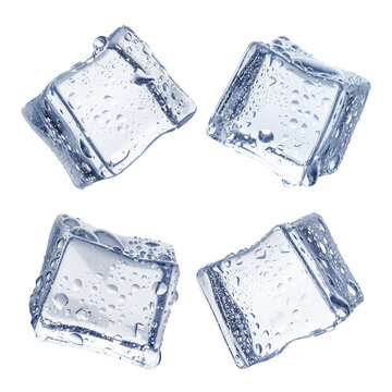 Frozen ice cubes collection, isolated on cutout transparent background