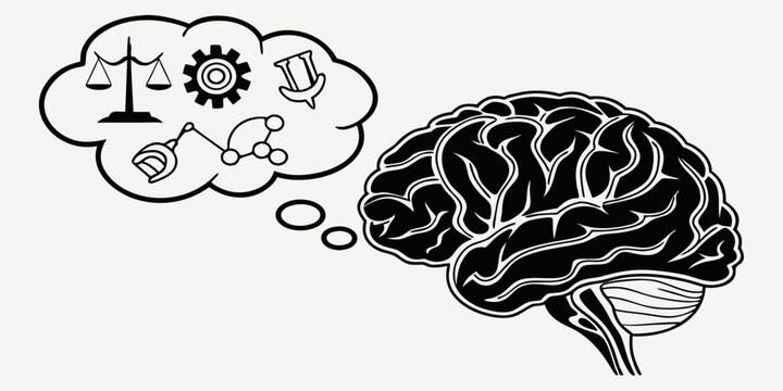Human brain thinking about logic gears and science concepts with thinking intelligence knowledge abstract cognitive analysis reflection intellect meditation reasoning creativity philosophy