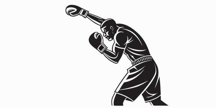 Dynamic silhouette graphic of a boxer performing an uppercut move in a competitive fight with uppercut training silhouette illustration strength professional champion competition physical