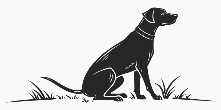 Minimalist silhouette graphic of a dog sitting in a meadow with silhouette illustration minimalist faithful companion obedient watchful isolated creative domestic landscape wildlife