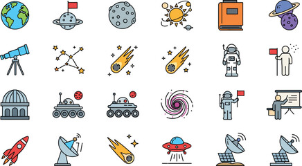 Flat Design Astronomy and Space Exploration Icon Set with Astronauts Planets and Rockets © Art by Chandon