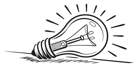Simple hand drawn glowing lightbulb symbolizing bright creative ideas with lightbulb creativity innovation inspiration solution electricity invention thinking business knowledge discovery © Jannati