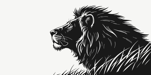 Majestic male lion profile portrait in black and white graphic style with wildlife predator portrait majestic strength wilderness illustration minimalist protected conservation creature © Jannati