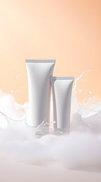 Blank Cosmetic Tube Mockup in Refreshing Water Splash