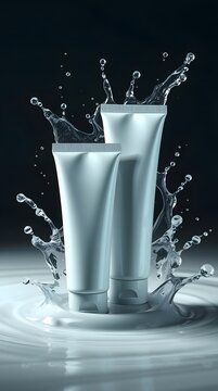 Blank Cosmetic Tube Mockup in Refreshing Water Splash