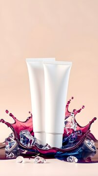 Blank Cosmetic Tube Mockup in Refreshing Water Splash