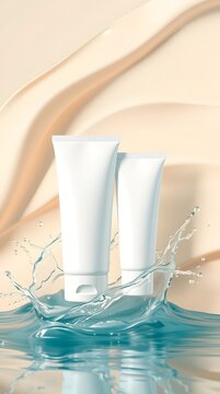 Blank Cosmetic Tube Mockup in Refreshing Water Splash