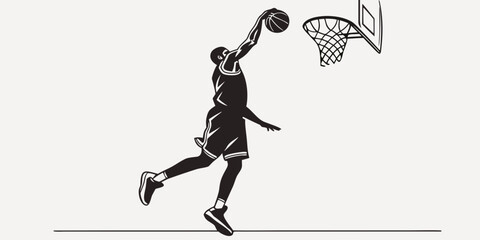 Basketball player jumping for a powerful dunk minimalist vector illustration basketball illustration silhouette minimalist competition training exercise strength professional isolated © Lisa