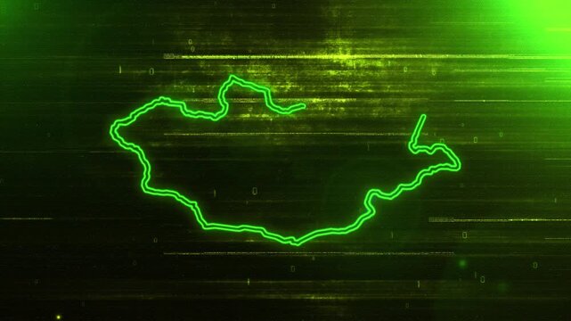 4K Resolution, Mongolia Country Digital Futuristic Glitch Map, Futuristic AI Mongolia Map Opener Suitable for Politics, Elections, News and Sports Events