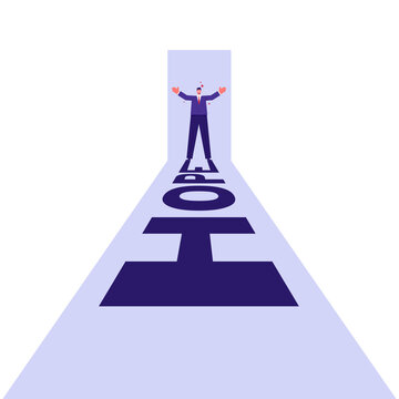 Concept of a light at the end of the tunnel positive outcome, businessman standing at a door while a shadow in a shape of the word hope