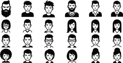 Male and Female Avatar Faces Icon Set Diverse People Profile Portrait Silhouette Collection for User Interface and Character Design © NURUL