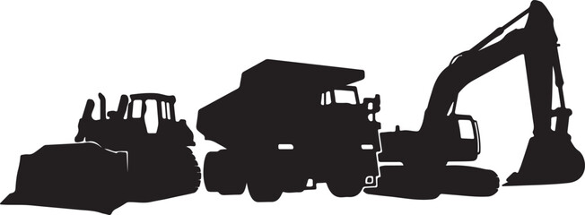 Set of 3 Heavy Construction Vehicles Silhouette Vector © Nazia