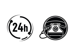 Fototapeta premium 24 hour customer support silhouette icons phone and circular clock design