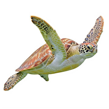 A beautiful sea turtle swimming underwater in the deep blue ocean