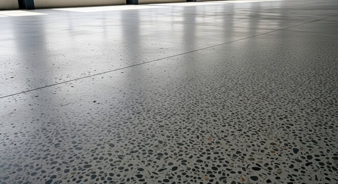 Polished Concrete Floor with Exposed Aggregate Texture and Reflective Surface