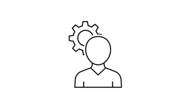 Human head with gear icon black and white silhouette high quality